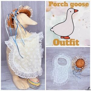 vintage hand made porch goose outfit / clothes costume outfit lace apron / hat